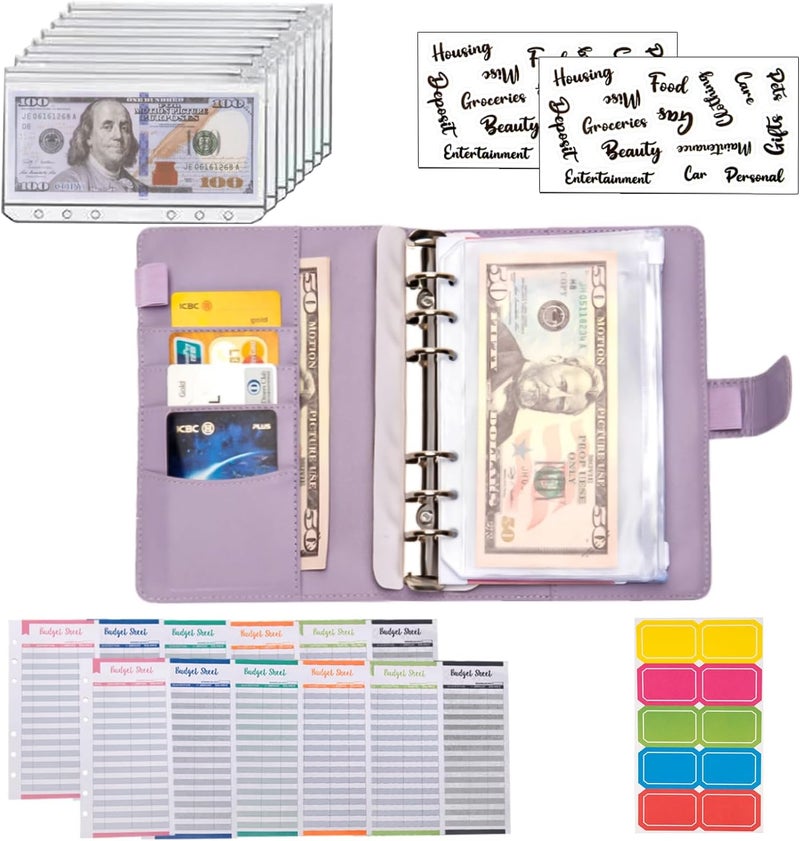 NICOOTHBudget Binder Cash Envelopes A6 Money Saving Binder with Zipper envelopes (Purple) - Image 4